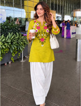 Women’s Cotton Farshi Salwar Suit Set with Handcrafted Floral Embroidery – Kurta with White Salwar