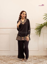Women Pure Cotton V-Neck Embroidered Orange Co-Ord Set