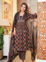 Women Pure Cotton 60x60 Embroidered Kurta Pant Set with Mulmul Dupatta