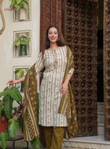Premium Heavy Cotton Kurti Pant Dupatta Set for Women