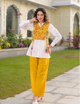 White Shirt & Mustard Yellow Pants Co-Ord Set for Women | Utsaahit
