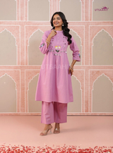 Women Cotton Flex Embroidered Pink Co-Ord Set | Kurta Sets