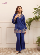 Women Pure Cotton V-Neck Embroidered Orange Co-Ord Set