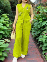 Utsaahit Trending Cotton Slub Green Cord Set