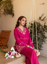 Women Pure Cotton V-Neck Embroidered Orange Co-Ord Set