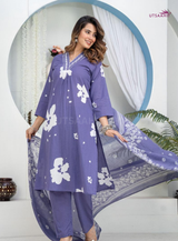 Premium Heavy Cotton Embroidered Kurti Pant Dupatta Set | M–7XL Women Ethnic Wear