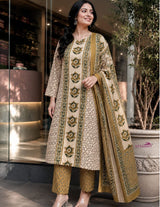 Women’s Cotton Printed Kurta Pant Dupatta Set with Floral Motifs & Sequence Adda Work