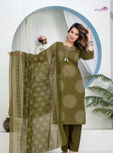 Women Heavy Cotton Kurti Pant Set with Dupatta | Hand Work Kurta Set
