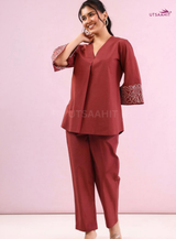 Women Cotton Flex Embroidered Co-Ord Set | Kurta Set