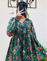 Green Floral Printed Anarkali Kurti Top for Women | Stylish Ethnic Wear Top
