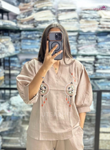 Women Pure Cotton Embroidered Co-Ord Set | Shirt Pant Kurta Set