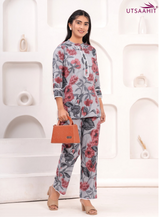 Cotton Co-ord Collar & Button Full Set in Grey & Red – Utsaahit