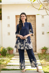 Premium Blue Cotton Co-ord Set for Women – Trendy Printed 2-Piece Set for Summer