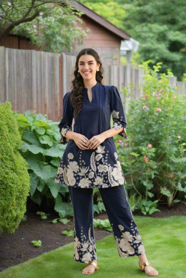 Premium Blue Cotton Co-ord Set for Women – Trendy Printed 2-Piece Set for Summer