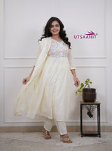 Elegant Cotton Anarkali Kurta Pant Dupatta Set