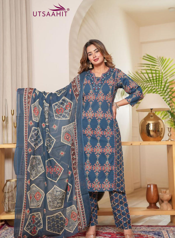 Heavy Quality Cotton Frock-Style Kurti Pant Dupatta Set