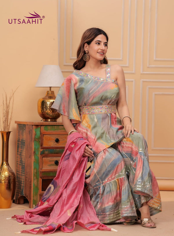 premium muslin with gotta patti work sharara set