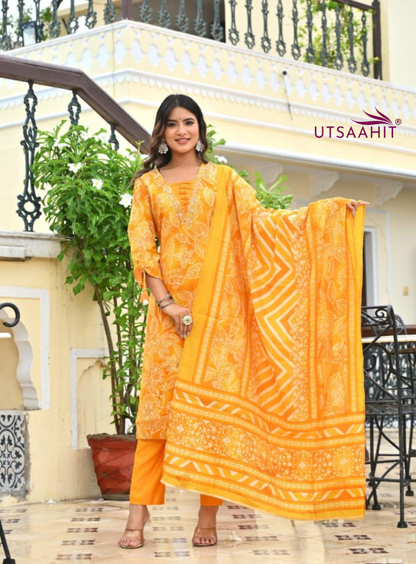 premium soft roman cotton kurti pant dupatta set