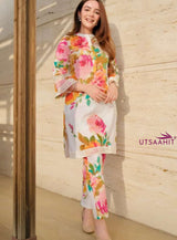 Floral Printed Cream Kurta Pant Set