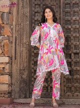 floral printed with gotta work kurti pant set