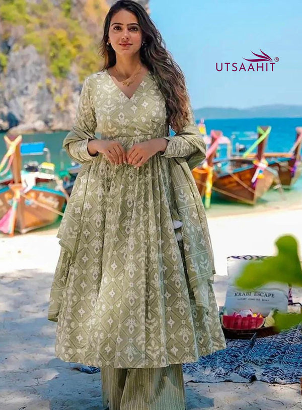 Heavy Cotton Printed Anarkali Set