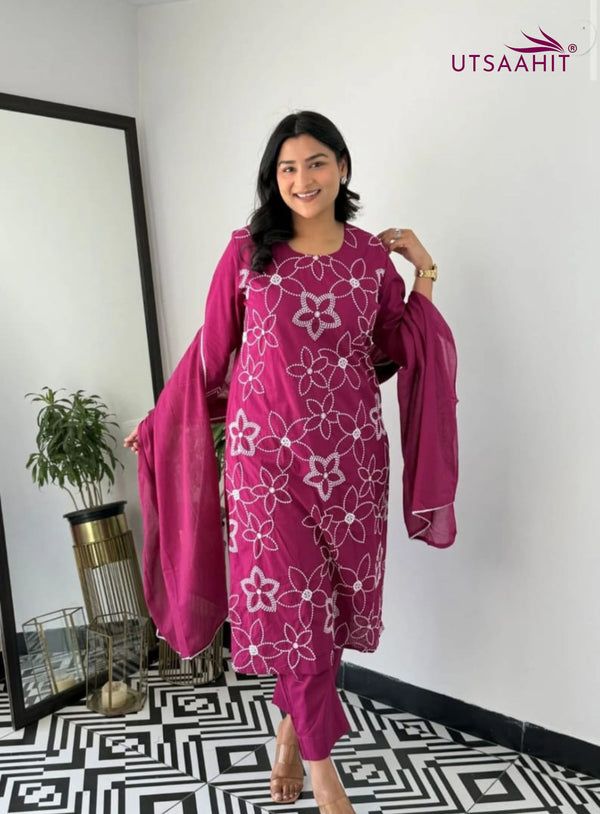 Elegant Cotton Kurti Pant Dupatta Set