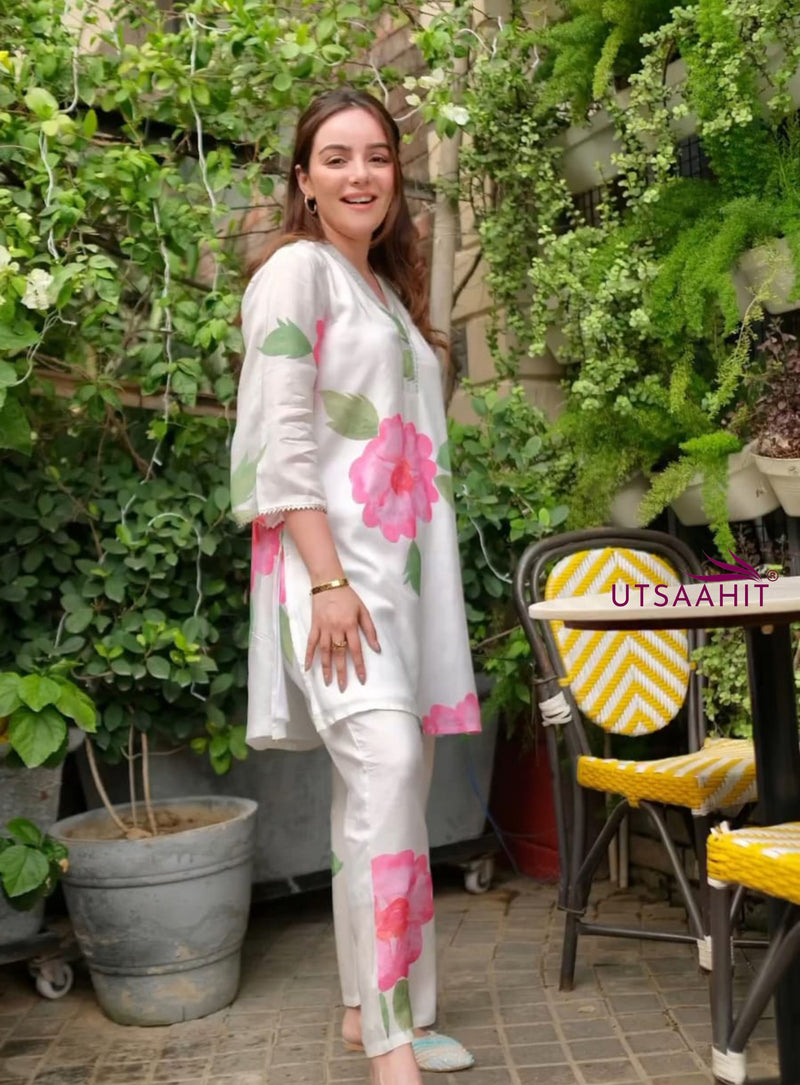 Floral Maslin Digital Print Kurta Pant Set