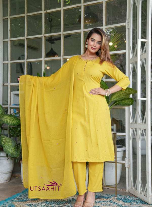 Premium Cotton Flex Kurta, Pant & Dupatta Set