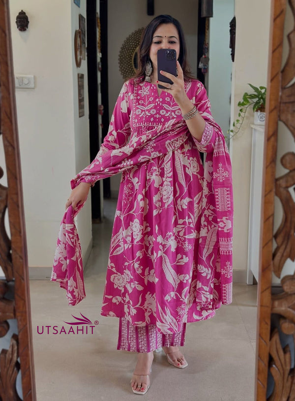 Flaired Anarkali  Kurta Pant Dupatta Set