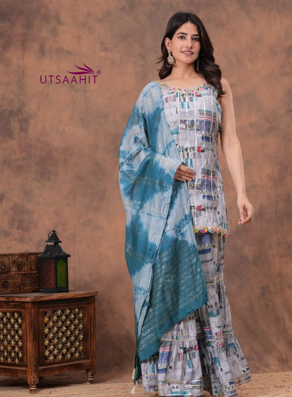 Designer Sharara Set with Short Kurti &amp; Dupatta