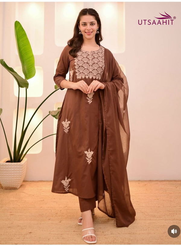 Abstract Summer Cotton with slit & floral print Kurti Pant Dupatta Set