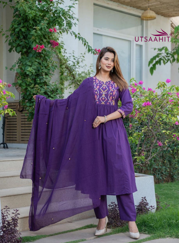 Premium Cotton A-line Kurti Pant Dupatta Set