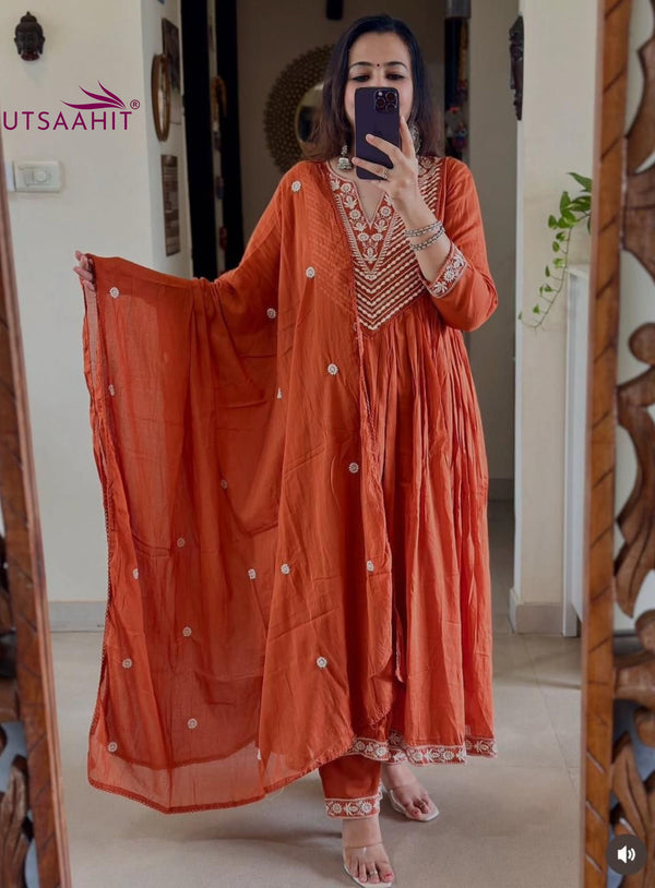 Premium Cotton Anarkali 3-Piece Set