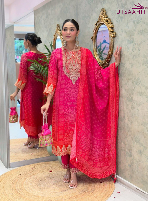 Elegant Flared Chinon Kurti Pant Dupatta Set