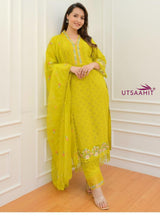 Pakistani Schiffli Cutwork Kurti Pant Dupatta Set