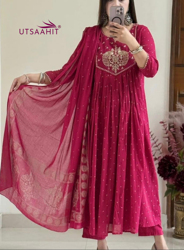 flowy Angrakha Style Anarkali Suit Set