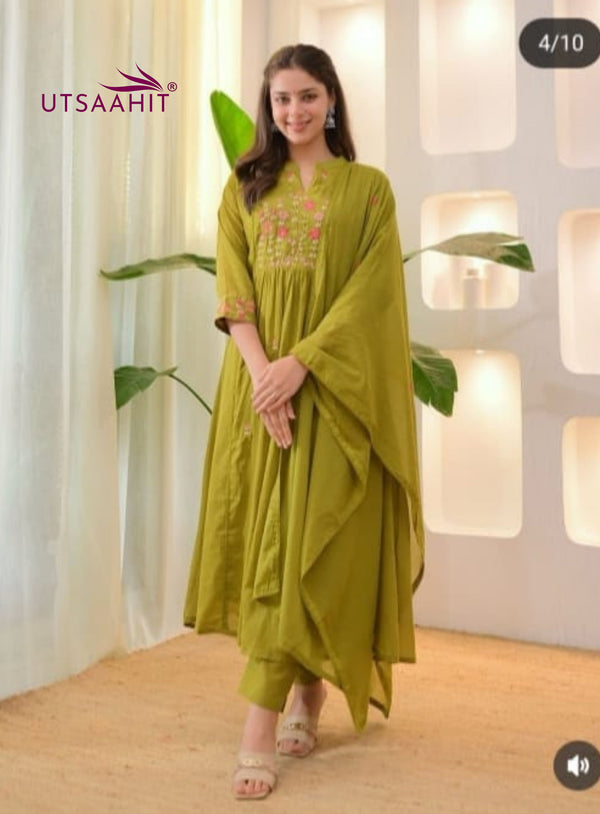 Elegant Cotton Kurta Pant &amp; Dupatta Set