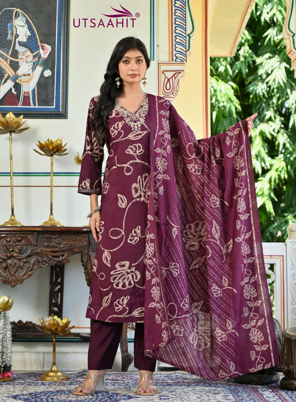 delicate butterfly motifs  Kurti Pant Dupatta Set