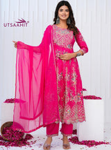 Designer  premium heavy cotton Anarkali Style Kurti Pant Dupatta Set