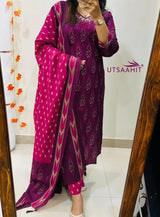 Designer Rich Azrak Cotton Kurti Pant Dupatta Set