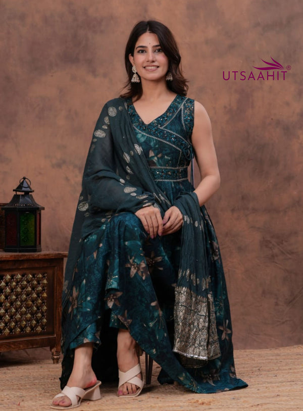 luxurious partywear muslin  Full Flair Anarkali set