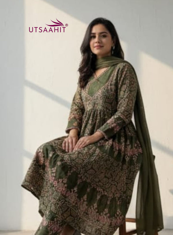 Printed Cotton  flared Anarkali suit