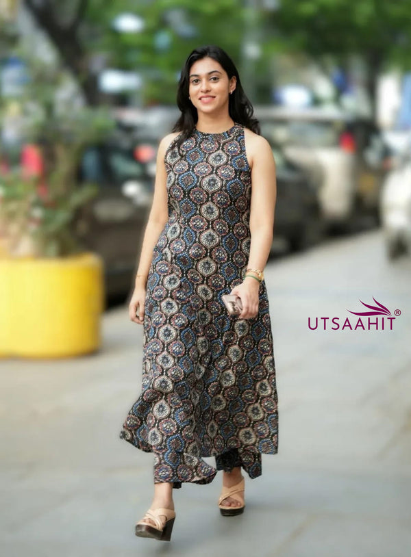Classy Ajrakh A-Line Kurti Cord Set