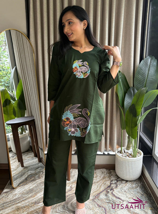 Delicate Embroidery Work  Elegant Cotton Co-ord Set