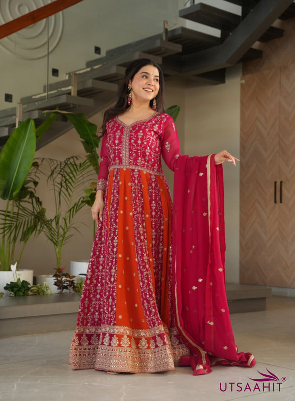 Premium Faux Blooming with Zari &amp; Sequins Embroidery  luxury gown set