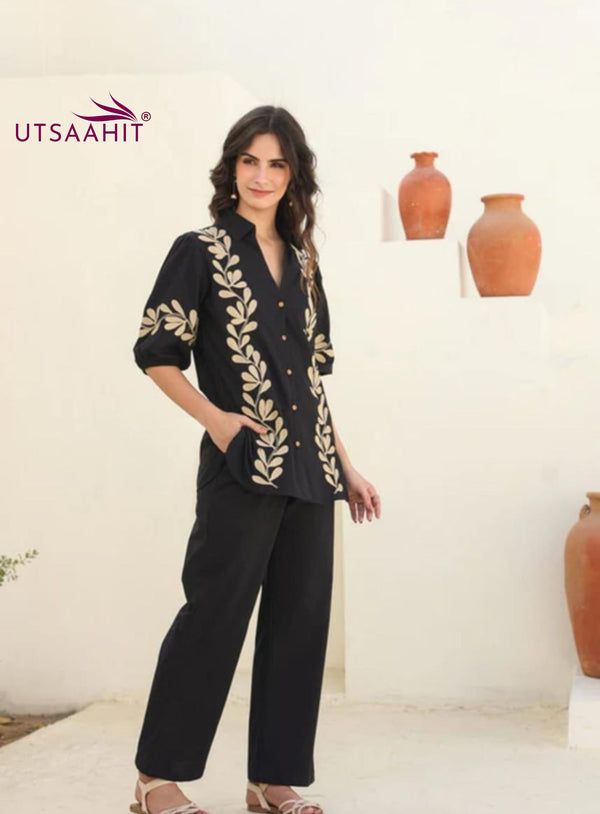Elegant embroidery detailing  Premium Cotton co ord set