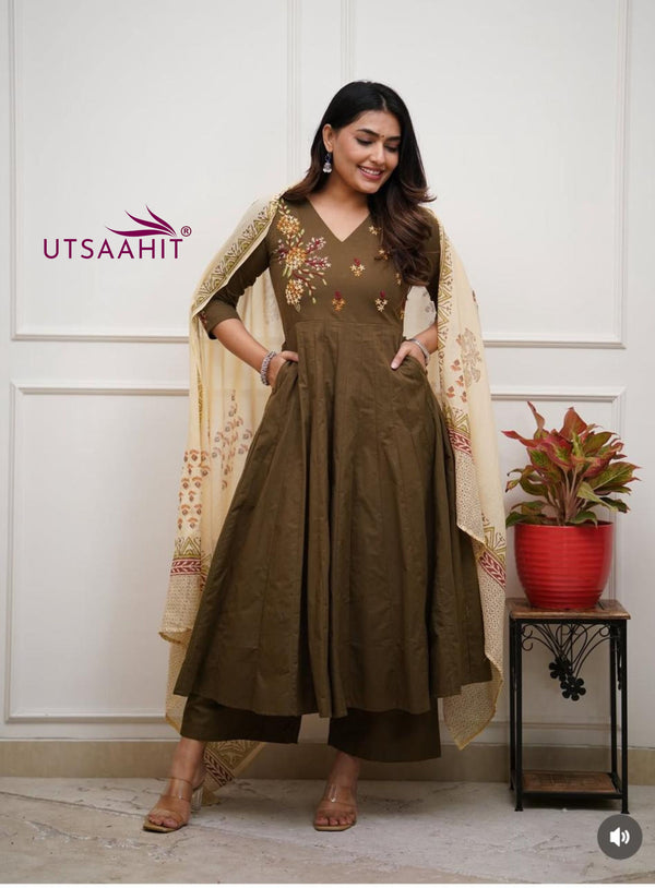 Pure Cotton Colorful Embroidery on Neckline kurti pant duptta set