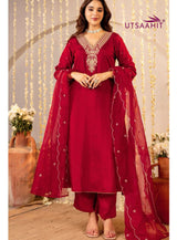 Premium Soft Roman Silk Fabric Kurti Pant Dupatta Set