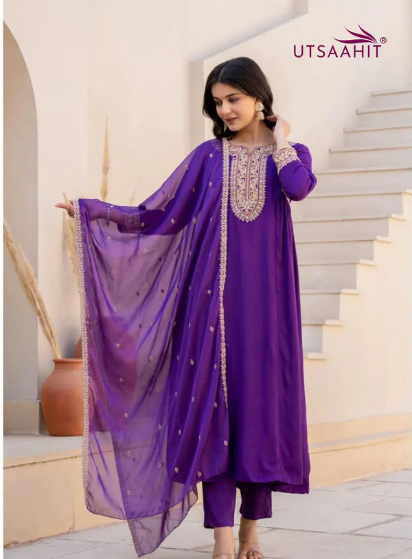 Premium Micro Silk A-Line Anarkali Suit Set