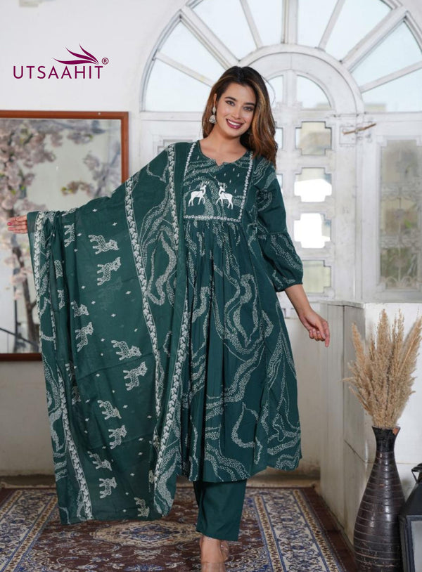 Premium Printed Cotton A-line Suit Set